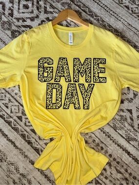 Bella Canvas Yellow GAME DAY Tee with Leopard Print Letters